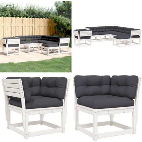 Set Salotto Giardino 8pz con Cuscini Bianco Legno Massello Pino - Sedute angolari - Cuscini per seduta