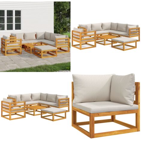 Set Salotto Giardino 8pz Cuscini Grigio Chiaro Legno Massello - Cuscini da giardino - Tavolo da giardino