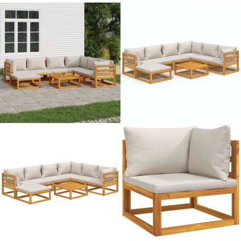 Set Salotto Giardino 8pz Cuscini Grigio Chiaro Legno Massello - Cuscini da giardino - Tavolo da giardino