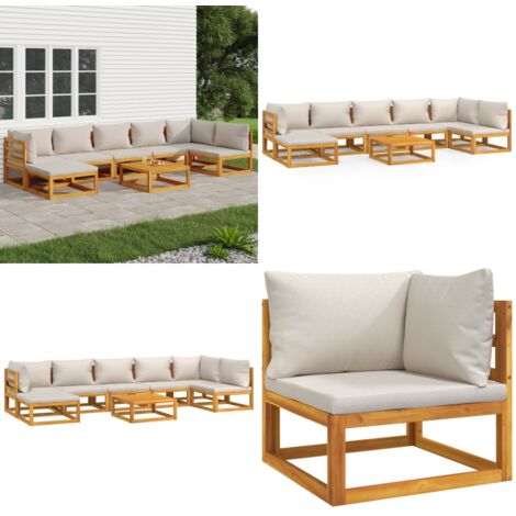 Set Salotto Giardino 8pz Cuscini Grigio Chiaro Legno Massello - Cuscini da giardino - Tavolo da giardino