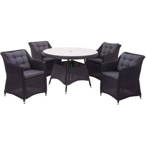 Set salotto giardino esterno salottino HHG-984 polyrattan tavolo con 4x poltrone antracite grigio scuro
