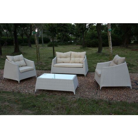 SET Salotto IBIZA SOFA 2 Posti Bianco Strutture in alluminio polyrattan