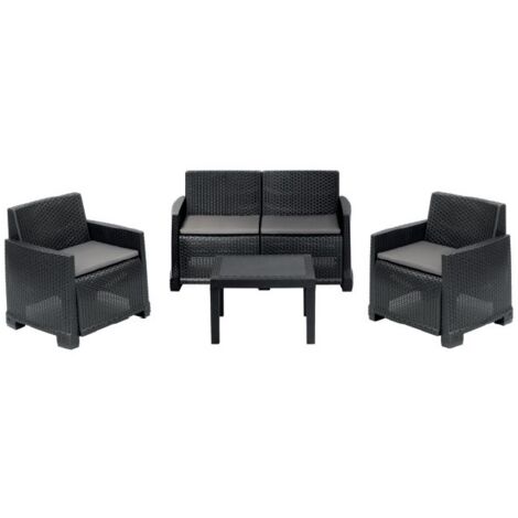Set salotto iseo da giardino 1 divano 2 poltrone e 1 tavolino in rattan grafite per esterno interno
