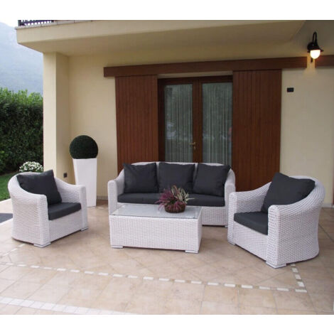 Set salotto per esterno divano 3 posto 2 poltrone con cuscini e tavolo in wicker MONACO -  SaddleBrown