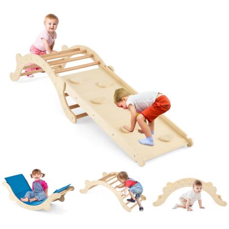 Set scala da arrampicata per bambini con rampa reversibile per arrampicarsi e scivolare, Scala per bambini Naturale