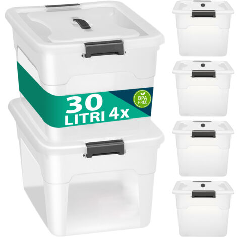 Set Scatole 4 x 30 L Portaoggetti in Plastica Cassetto Contenitore Salvaspazio