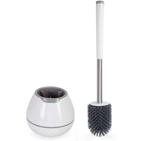 Set scopino e porta scopino per WC, spazzola per la pulizia del WC in silicone, accessori per il bagno con manico in alluminio - Bianco