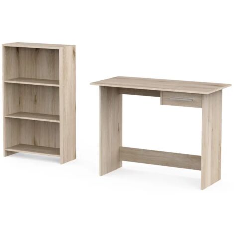 set scrivania con cassetto e libreria 3 ripiani rovere
