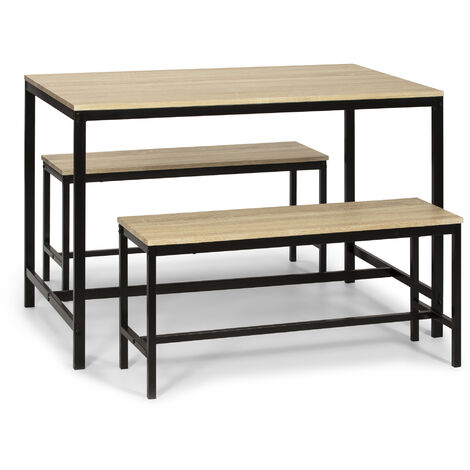 Set SEATTLE Tisch und 2 Bänke für Esszimmer oder Küche. Tisch 110 cm x 70 cm x 75 cm. Metallstruktur