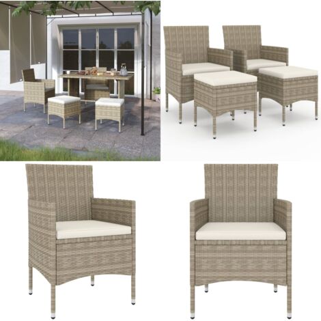 Set Sedie da Giardino con Poggiapiedi 4 pz in Polyrattan Beige - Sgabelli da giardino - Sedie in rattan
