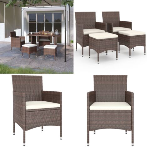 Set Sedie da Giardino e Poggiapiedi 4 pz in Polyrattan Marrone - Sgabelli da giardino - Set da giardino