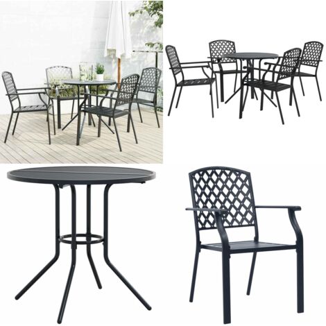 Set Sedie Giardino Impilabili 5pz Antracite Acciaio Verniciato - Sedie impilabili - Sedie da esterno