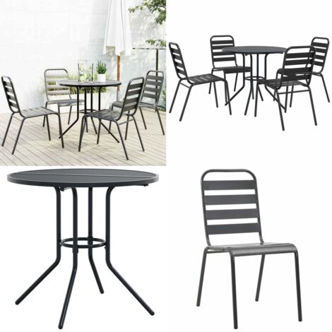 Set Sedie Giardino Impilabili 5pz Antracite Acciaio Verniciato - Sedie impilabili - Sedie da esterno