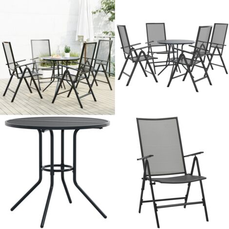 Set Sedie Giardino Reclinabili 5pz Antracite Acciaio Verniciato - Sedie reclinabili - Tavolo da giardino