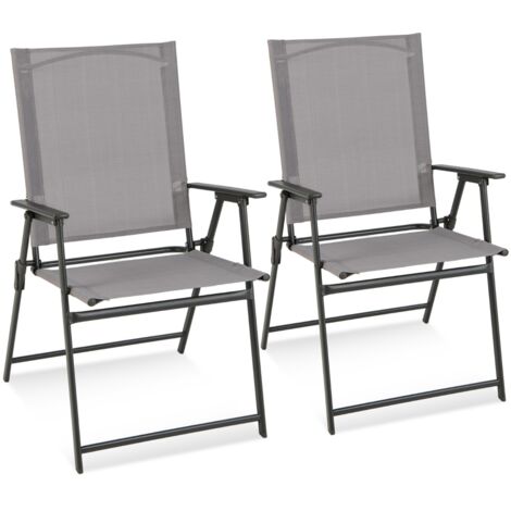 Set sedie pieghevoli schienale alto tessuto resistente intemperie Sedie esterno Grigio 2 Pezzi