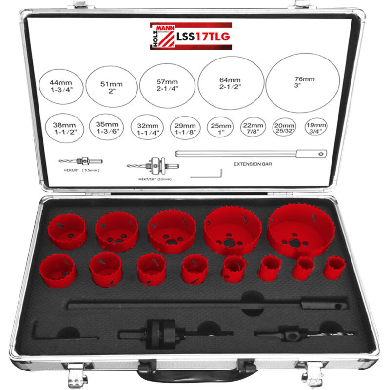 Set seghe a tazza bimetalliche hss 19-76mm Holzmann lss17tlg