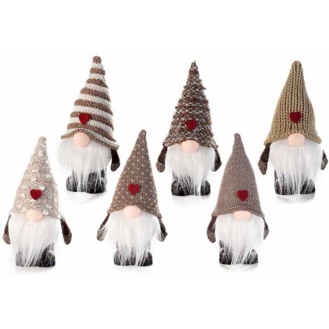 Set sei Babbo Natale decorativi da appoggiare con vestito barba e luci
