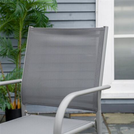 SET SEI SEDIE DA GIARDINO IN TESSUTO A RETE GRIGIO IMPILABILI. SALVASPAZIO