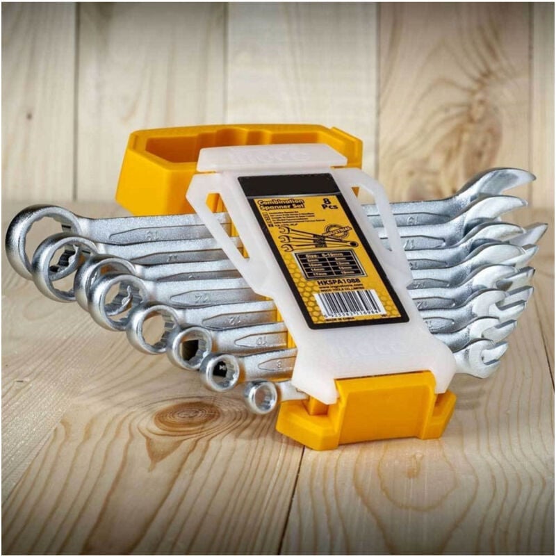Set Serie 8 Chiavi Chiave Inglesi Combinate In Acciaio 6 - 19 Mm Con Custodia - - Trade Shop Traesio