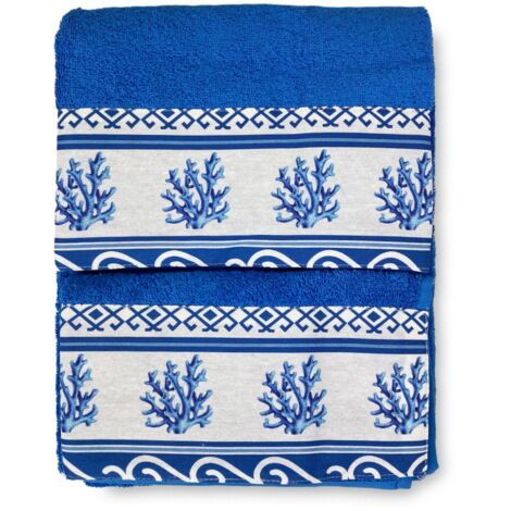 SET serviettes avec bord GRÈCE Mer bleu mer en pur coton Made in Italy