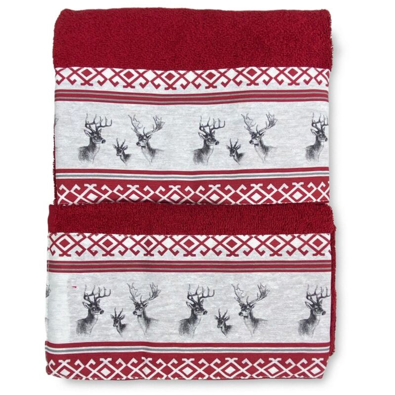 SET serviettes avec bord tyrolien CERVINO ROSSO en pur coton Made in Italy