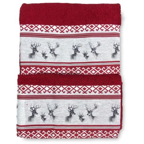 SET serviettes avec bord tyrolien CERVINO ROSSO en pur coton Made in Italy