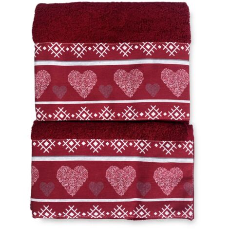 SET serviettes avec bord tyrolien CUORE ROSSO en pur coton Made in Italy