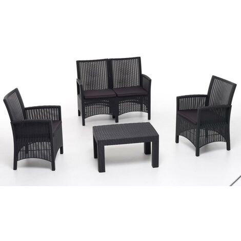 Set sofa salottino London antracite polipropilene rattan cuscini sfoderabili