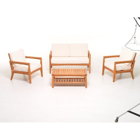 Set Sofa Texas in legno Eucalypto divano 2 pt poltrone e tavolino