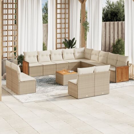 Set sofás de jardín 14 pzas con cojines ratán sintético beige vidaXL