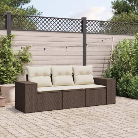 Set sofás de jardín 3 piezas y cojines ratán sintético marrón vidaXL