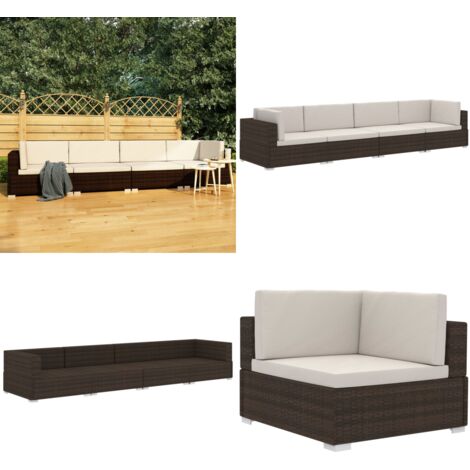 Set sofás de jardín 4 piezas y cojines ratán sintético marrón - Sofás de patio - Ratán sintético
