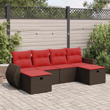 Set sofás de jardín 6 piezas y cojines ratán sintético marrón