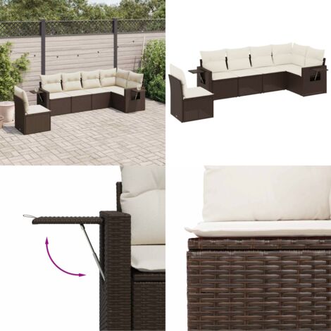 Set sofás de jardín 6 piezas y cojines ratán sintético marrón - Cojines para sofás - Ratán sintético