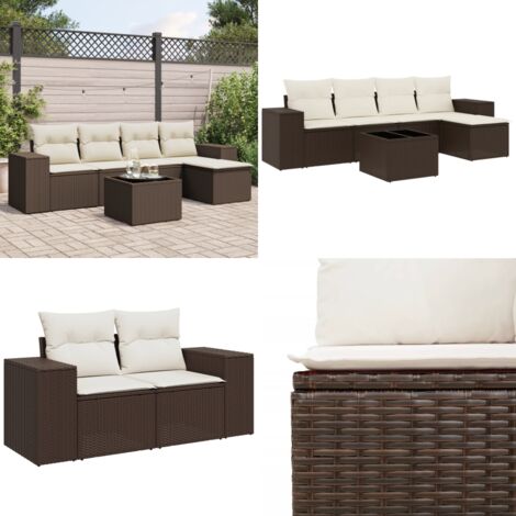 Set sofás de jardín 6 piezas y cojines ratán sintético marrón - Cojines para sofás - Ratán sintético