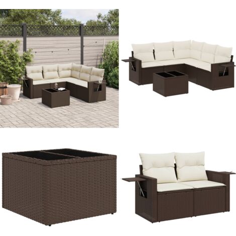 Set sofás de jardín 6 piezas y cojines ratán sintético marrón - Cojines para sofás - Ratán sintético