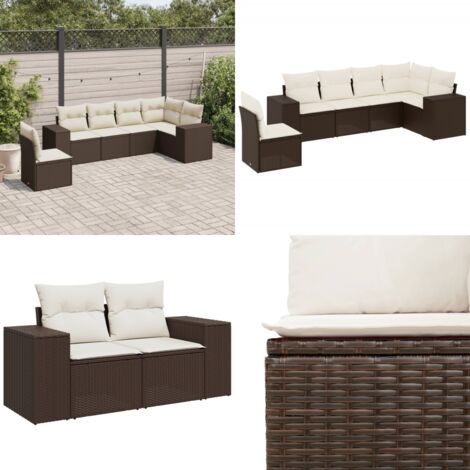 Set sofás de jardín 6 piezas y cojines ratán sintético marrón - Cojines para sofás - Ratán sintético
