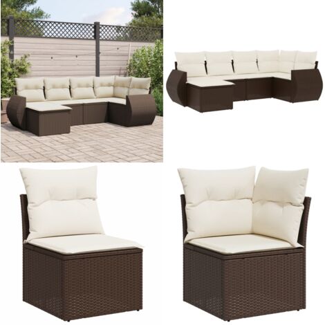 Set sofás de jardín 6 piezas y cojines ratán sintético marrón - Cojines para sofás - Ratán sintético