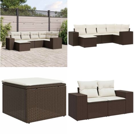 Set sofás de jardín 6 piezas y cojines ratán sintético marrón - Cojines para sofás - Ratán sintético