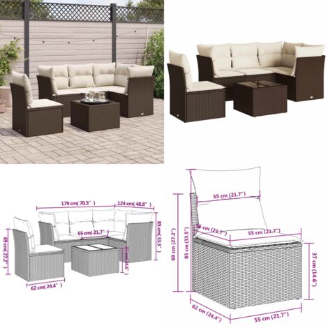Set sofás de jardín 6 piezas y cojines ratán sintético marrón - Cojines para sofás - Ratán sintético