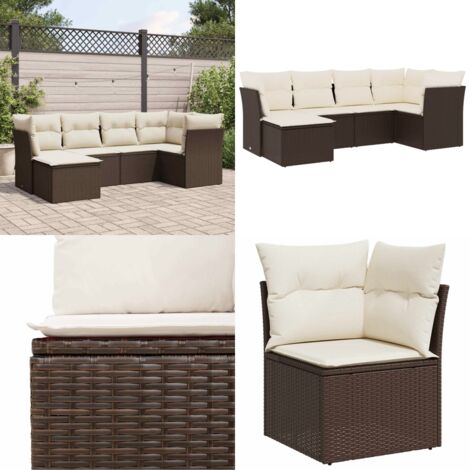 Set sofás de jardín 6 piezas y cojines ratán sintético marrón - Cojines para sofás - Ratán sintético