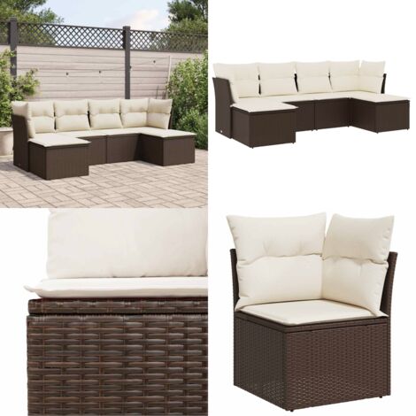 Set sofás de jardín 6 piezas y cojines ratán sintético marrón - Cojines para sofás - Ratán sintético