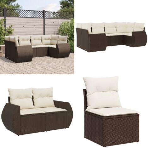 Set sofás de jardín 6 piezas y cojines ratán sintético marrón - Cojines para sofás - Ratán sintético