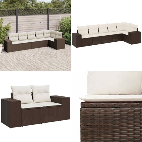 Set sofás de jardín 6 piezas y cojines ratán sintético marrón - Cojines para sofás - Ratán sintético
