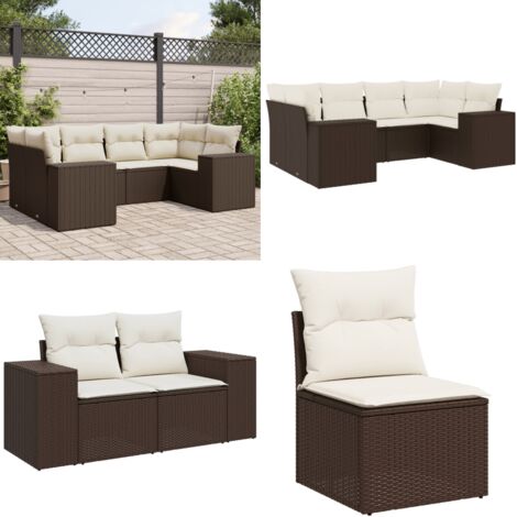 Set sofás de jardín 6 piezas y cojines ratán sintético marrón - Cojines para sofás - Ratán sintético