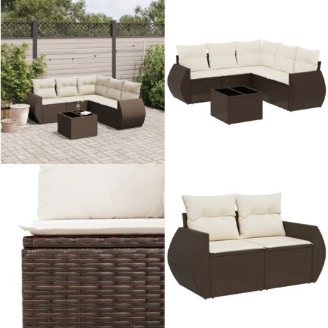 Set sofás de jardín 6 piezas y cojines ratán sintético marrón - Cojines para sofás - Ratán sintético