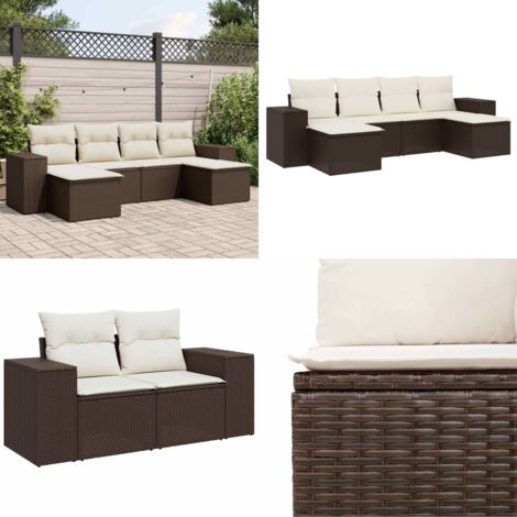 Set sofás de jardín 6 piezas y cojines ratán sintético marrón - Cojines para sofás - Ratán sintético
