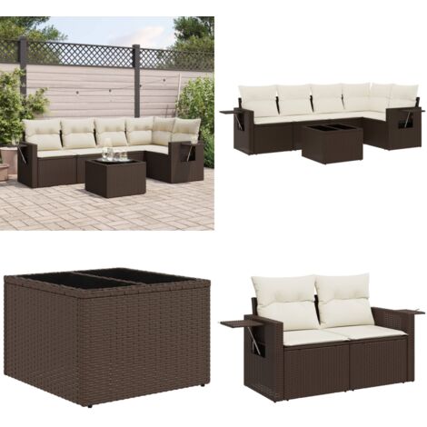 Set sofás de jardín 6 piezas y cojines ratán sintético marrón - Cojines para sofás - Ratán sintético