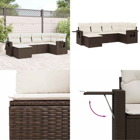 Set sofás de jardín 6 piezas y cojines ratán sintético marrón - Cojines para sofás - Ratán sintético