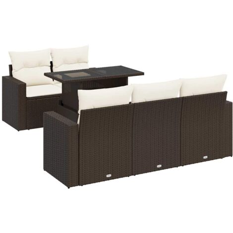 Set sofás de jardín 6 piezas y cojines ratán sintético marrón vidaXL